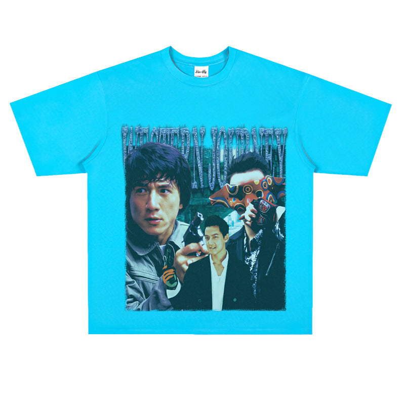 Film Star T Shirt Short Sleeve Loose Retro Nostalgic American Cotton Printed T-shirt