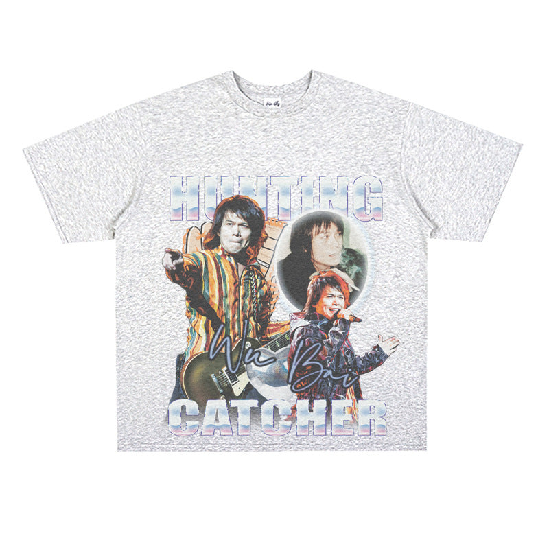 Film Star T Shirt Loose Heavy Retro Street Cotton American T-shirt Men and Women