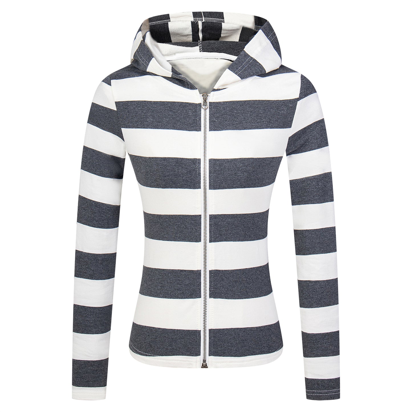New York Hip Hop Style Striped Short Cardigan Jacket Hooded Sweater Top