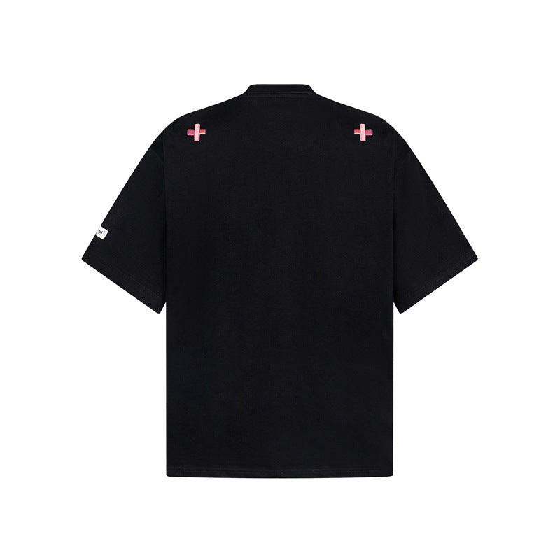 Camisas Retros Embroidered Printed Short Sleeve T-Shirt Summer Loose Casual Top