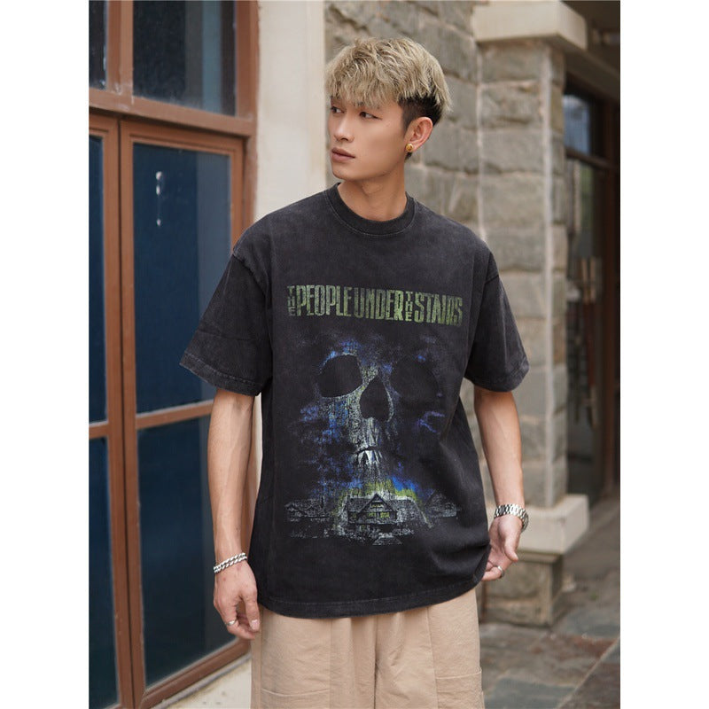 Film Star T Shirt Movie Ladder Devil Pure Cotton Loose Nostalgic Short Sleeve Trendy Heavy T-shirt for Men