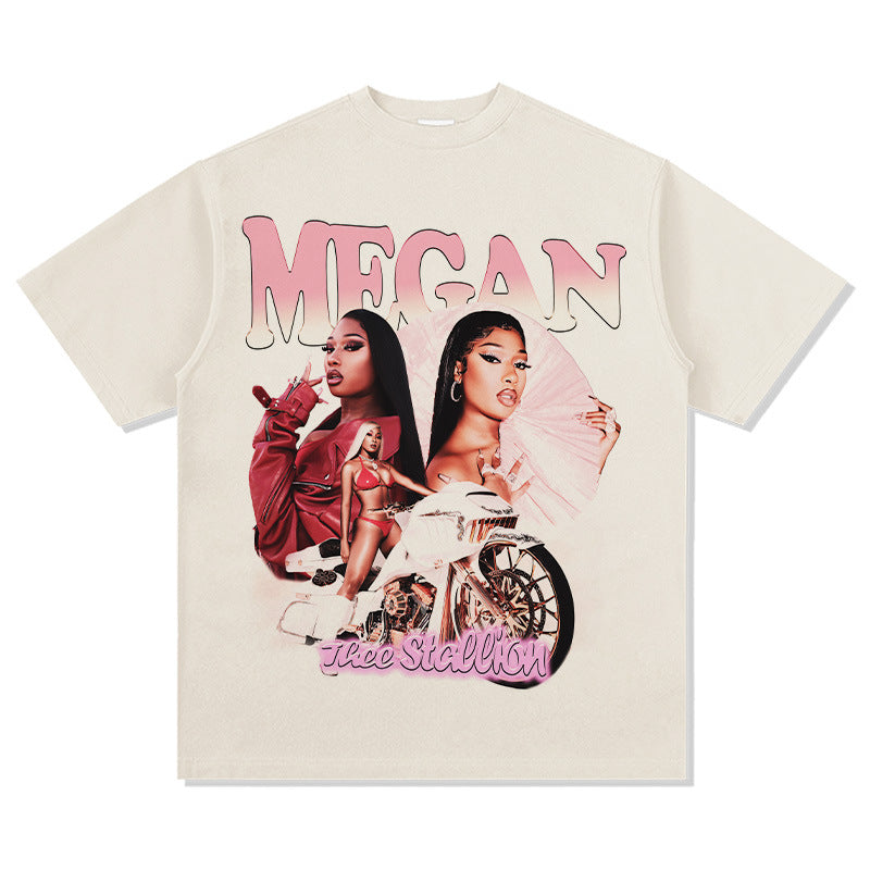 Marcas streetwear usa hip hop Megan Thee Stallion print short sleeve t-shirt