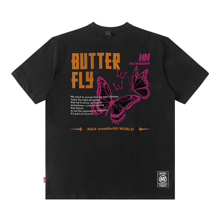 Black culture t shirt vintage butterfly OLDSCHOOL loose short sleeve t