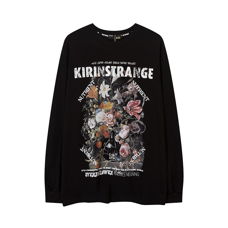 Vintage T Shirts Hip Hop Retro Floral Print Long Sleeve T-Shirt