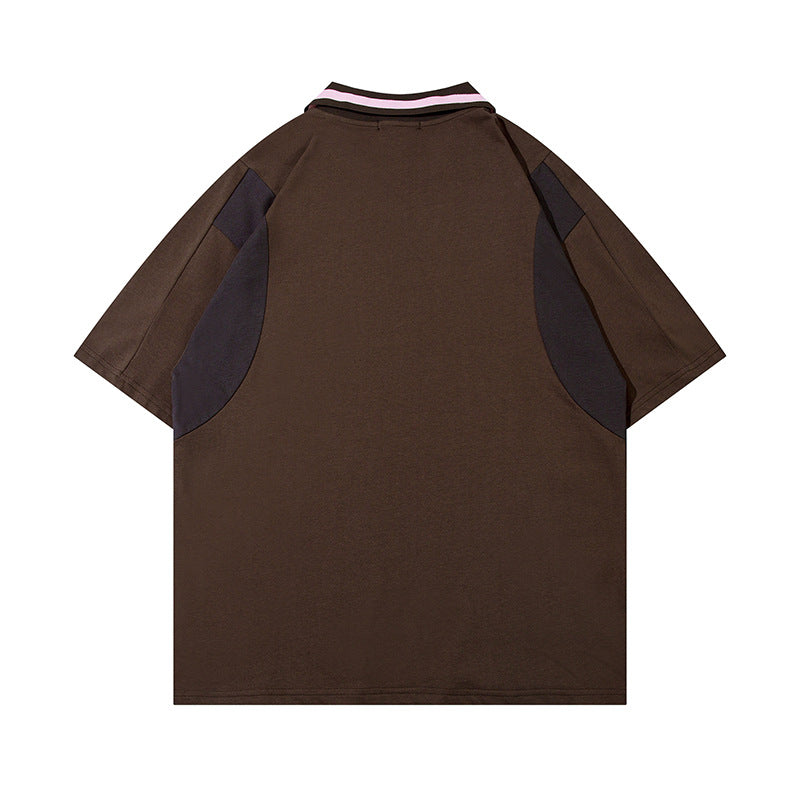 Racing oversized t shirt retro lapel short sleeve t-shirt