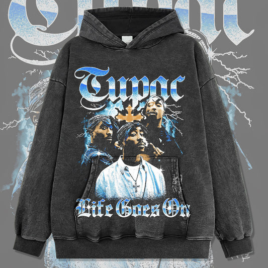 Marcas streetwear usa vintage tupac print hooded sweater