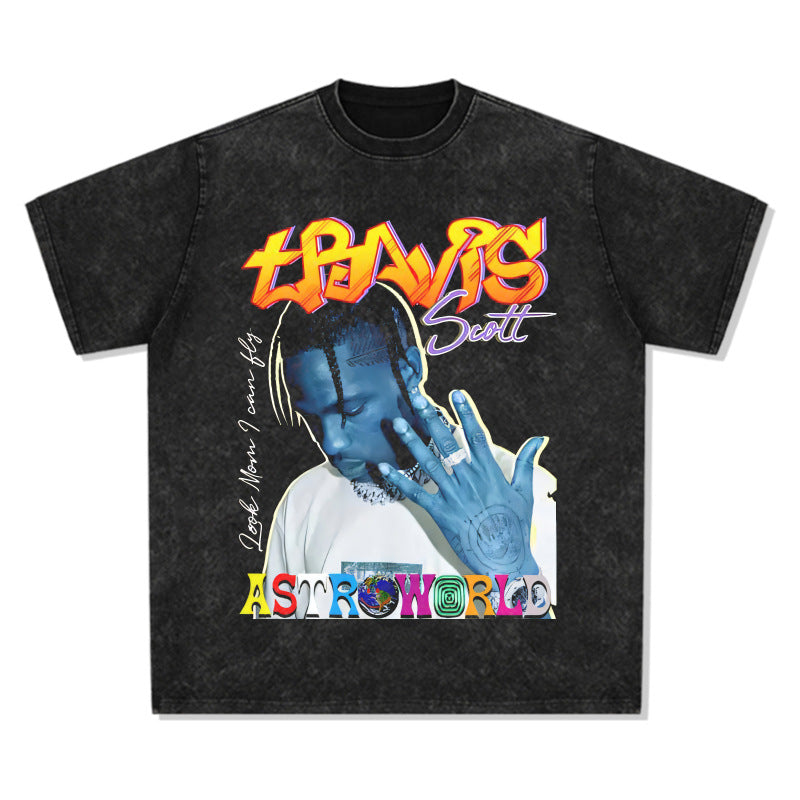 Streetwear masculino TRAVIS SCOTT hip hop print short sleeve t-shirt Vintage