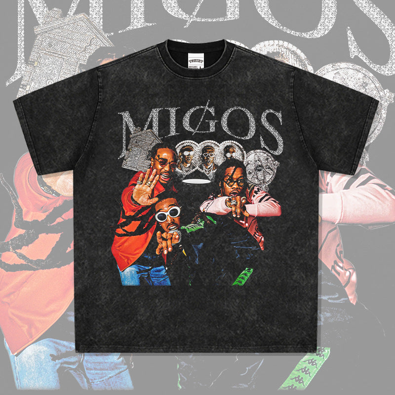 Cool t rapper migos print hip hop short sleeve t-shirt hiphop
