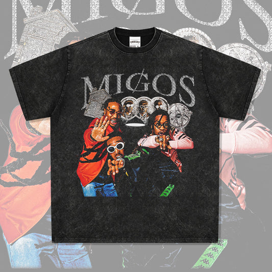 Cool t rapper migos print hip hop short sleeve t-shirt hiphop