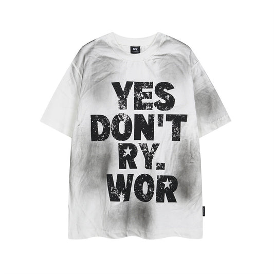 Y2K mens shirt washed tie-dye retro round neck men's short-sleeved T-shirt
