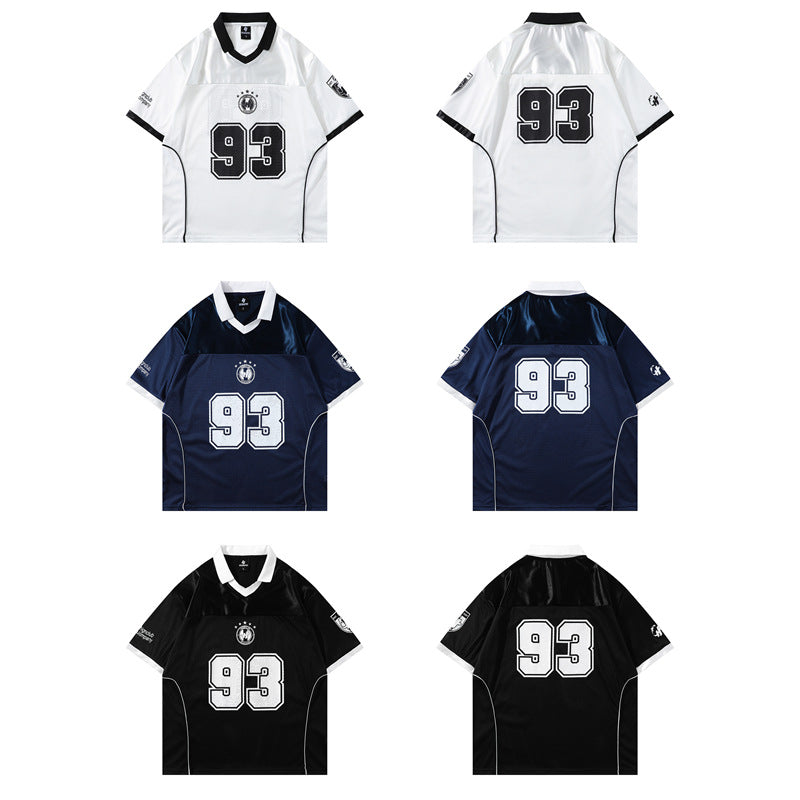 Y2K mens shirt retro V-neck casual t-shirt
