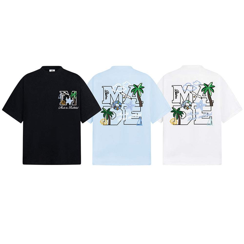 Hip Hop Clothes New York Vintage Floral Palm Short Sleeve T-Shirt