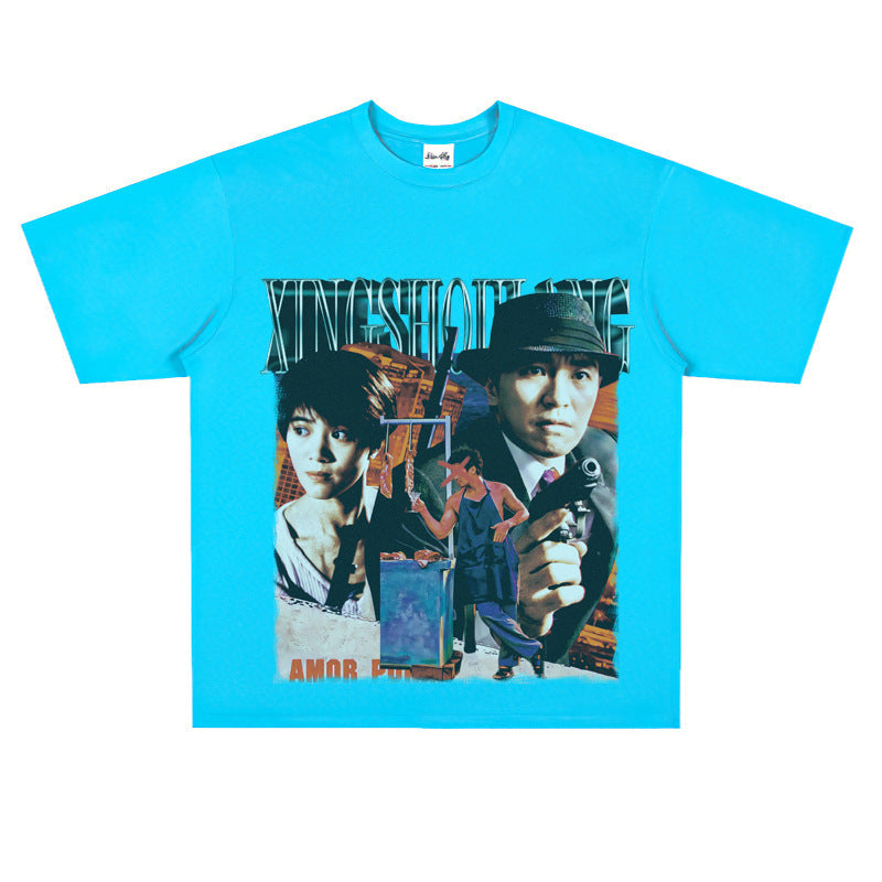 Film Star T Shirt Short Sleeve Loose Retro American Design T-shirt