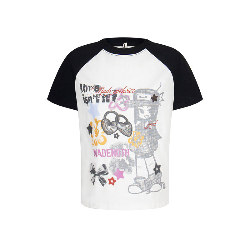 Casual Street Wear Vintage Crew Neck T-Shirt Short Sleeve Top
