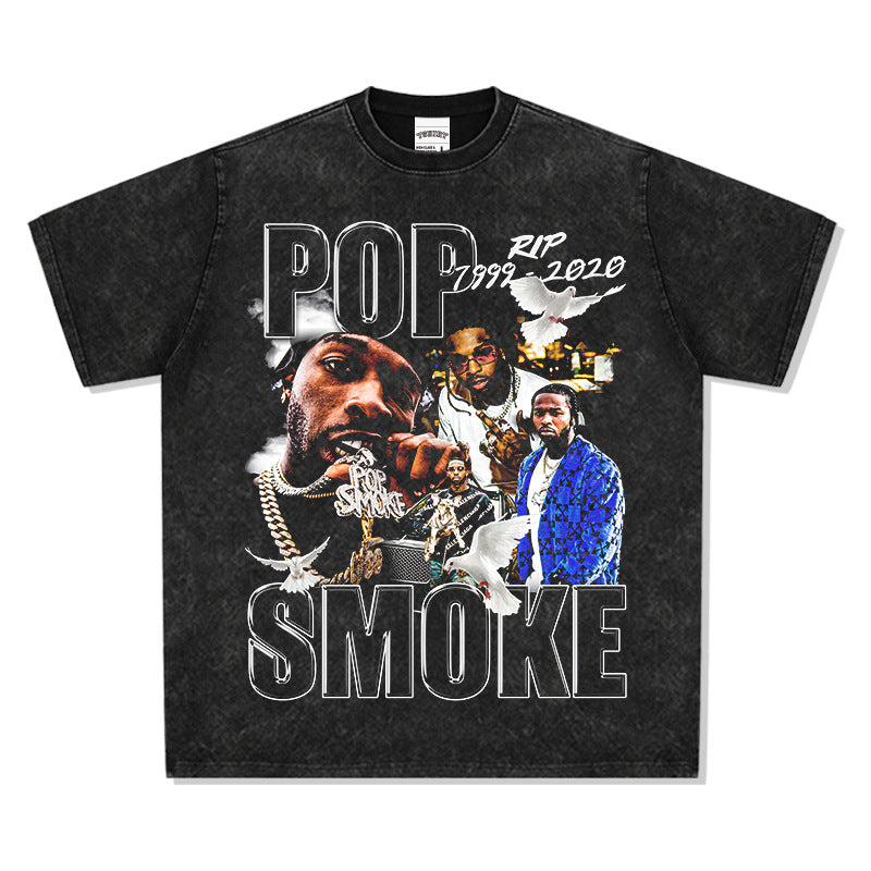 New york hip hop shop vintage Pop Smoke hip hop print short sleeve t-shirt