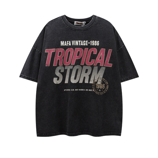 USA Vintage T-Shirt Vintage Washed Alphabet Print Men's Summer Loose