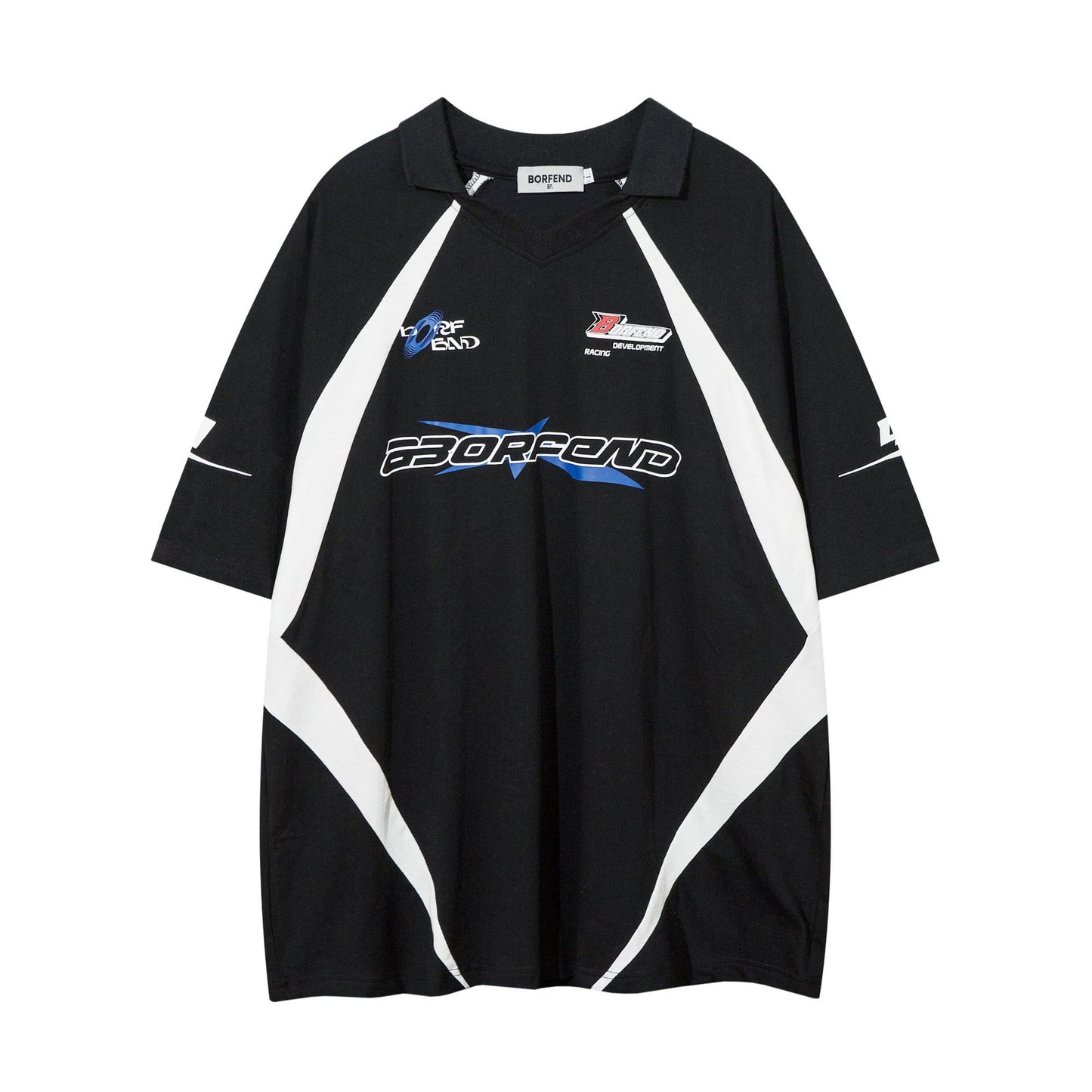Racing oversized t shirt retro t-shirt print lapel
