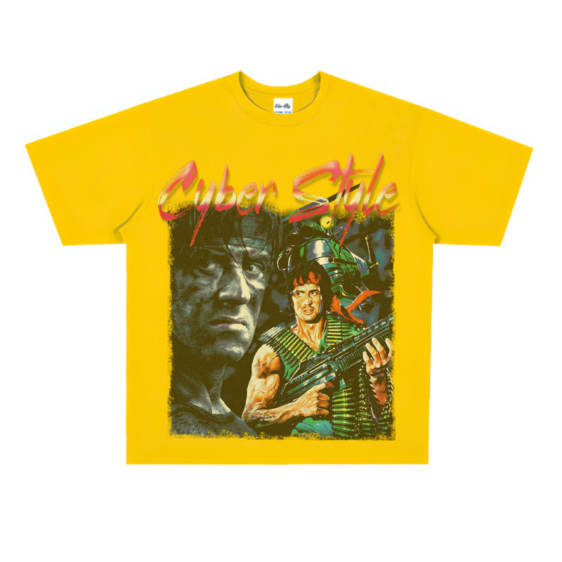 Film Star T Shirt Cotton Short Sleeve Loose Retro American Design T-shirt Men