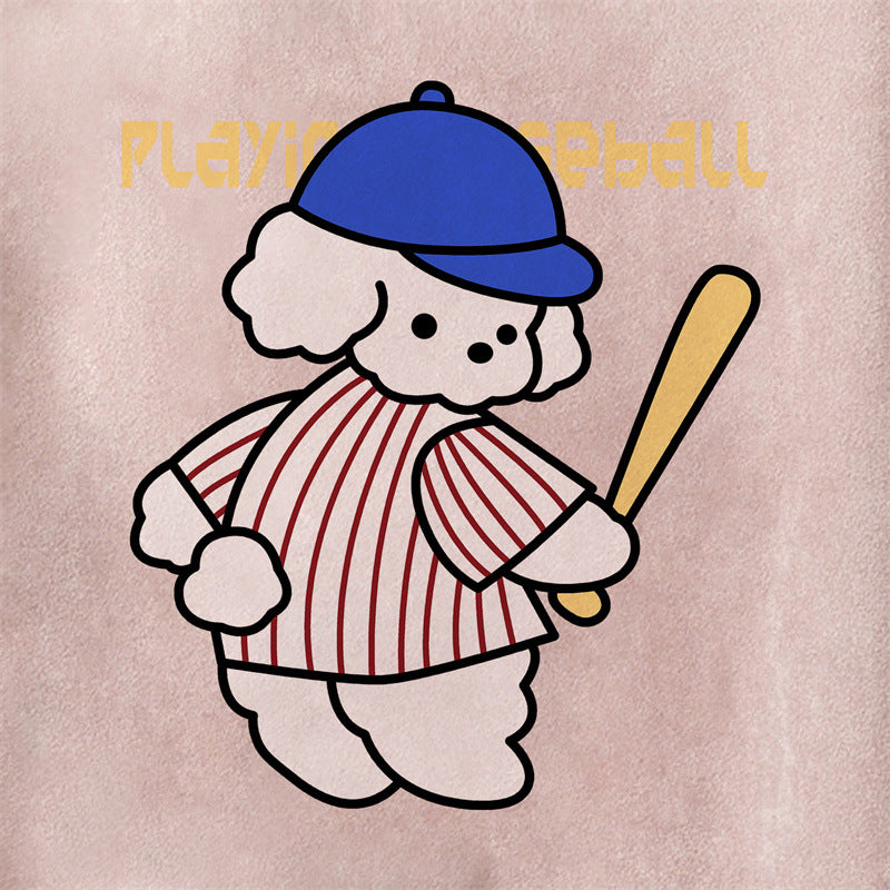 US drip outfits Summer Vintage Puppy Cartoon Baseball Casual Loose Short Sleeve T-Shirts