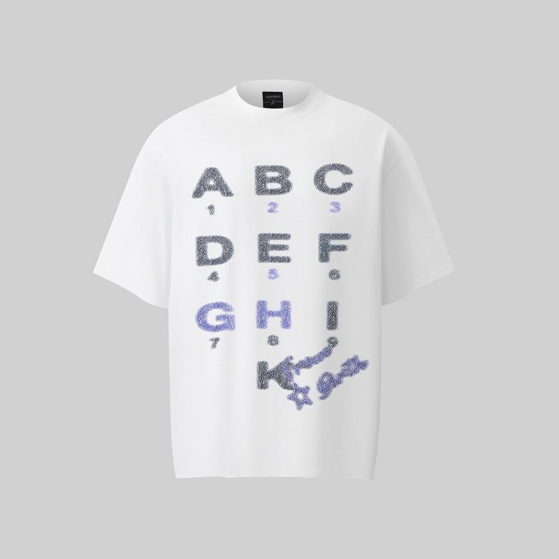 Camisas Retros Washed Old Letter Print Short Sleeve T-Shirt