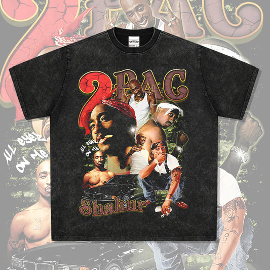 Cool t rapper vintage hip hop 2Pac tupa print short sleeve t-shirt