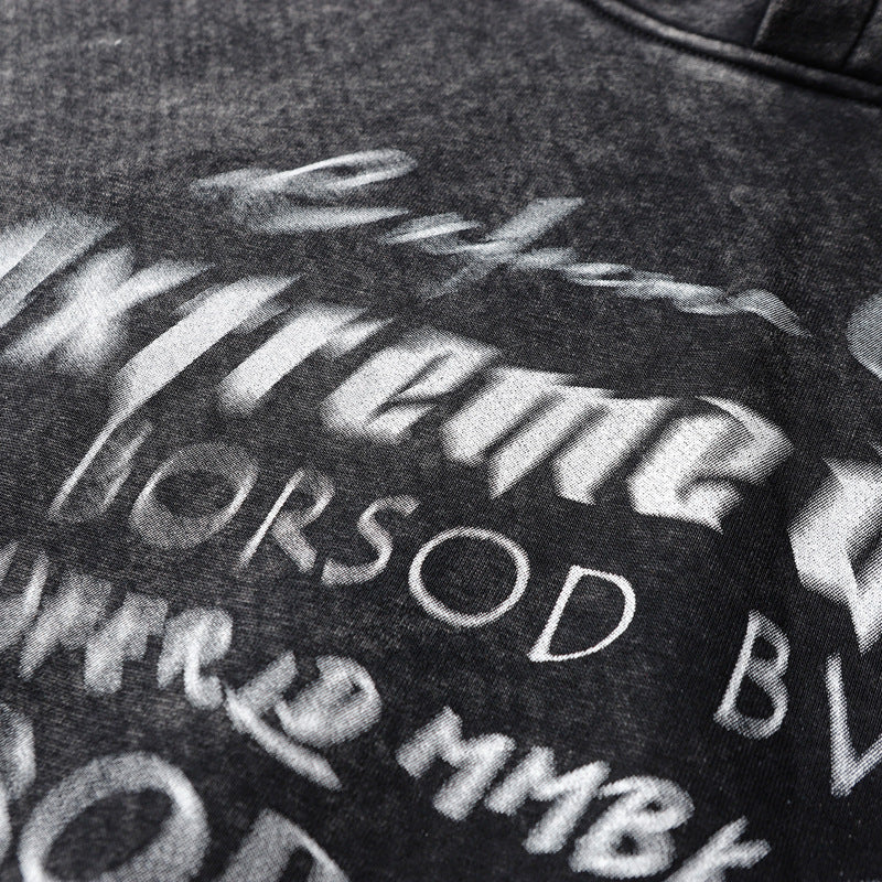 Streetwear Hoodie Vintage Washed Old Alphabet Hooded Sweater Hip Hop Loose Hoodie