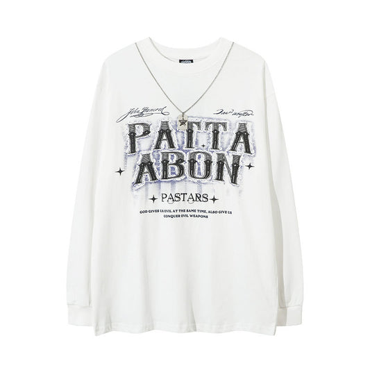Marcas De Streetwea Letter Necklace Long Sleeve T-Shirt Spring and Autumn Oversize