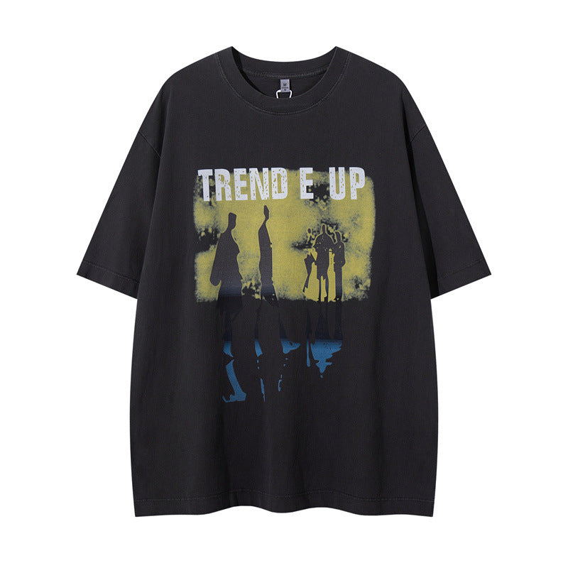 US drip outfits Summer New Vintage Sunset Portrait Reflection Casual Loose Short Sleeve T-Shirts
