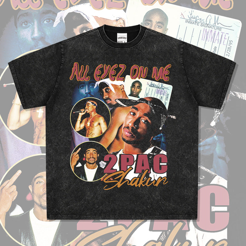 Cool t rapper hip hop tupac print vintage short sleeve t-shirt vintage