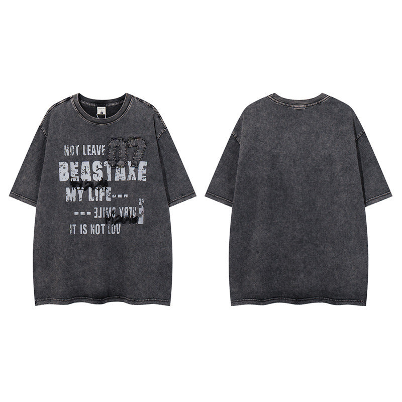 Y2K mens shirt retro loose summer round neck short sleeve T-shirt