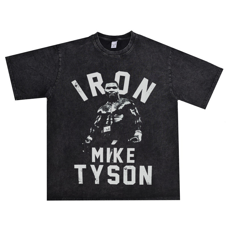 Film Star T Shirt Mike Tyson Washed Distressed T-shirt Short Sleeve Loose