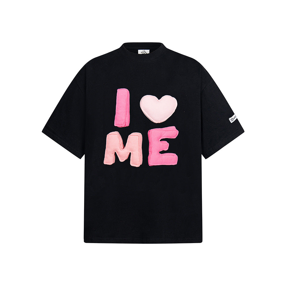 Hip Hop Clothes New York vintage three-dimensional love print loose T shirt