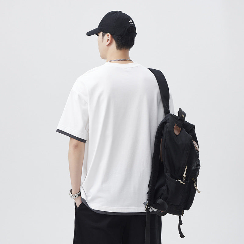 Men T-shirts Fake two-piece short-sleeved summer loose top