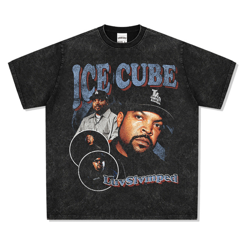Streetwear masculino vintage hip hop Ice Cube print short sleeve t-shirt