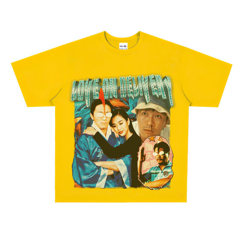 Film Star T Shirt Fragrant Short Sleeve Retro American Street T-shirt for Men and Women