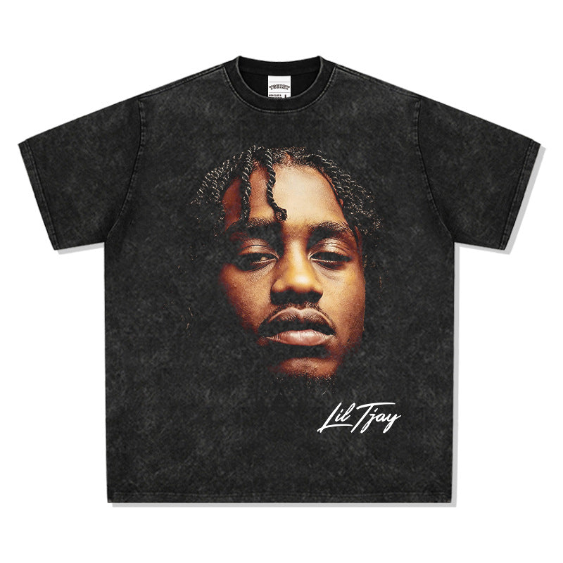 Cool t rapper vintage hip hop Lil Tjay Lil Jay Big Head Print Short Sleeve T-Shirt vintage