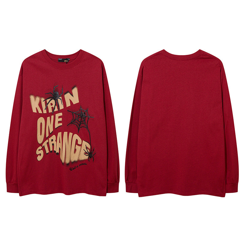 Vintage T Shirts Hip Hop Spider Print Long Sleeve T-Shirt