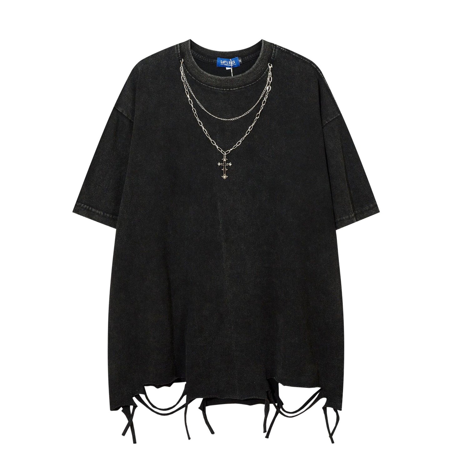 Retro Style Shirt For Men Summer Wash Necklace T-Shirt Short Sleeve