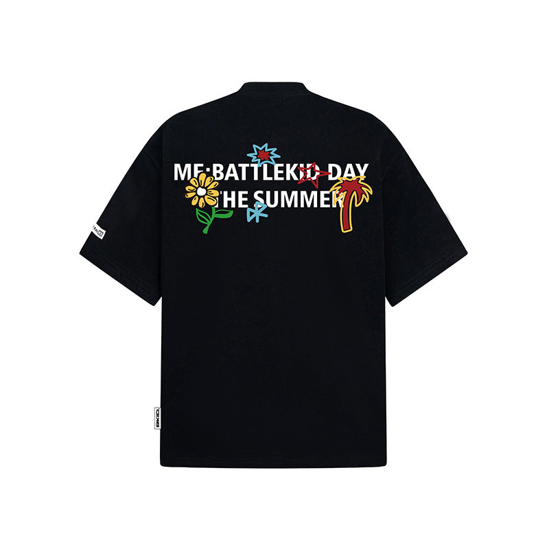 Hip Hop Clothes New York Vintage Alphabet Floral Embroidery Short Sleeve T-Shirt
