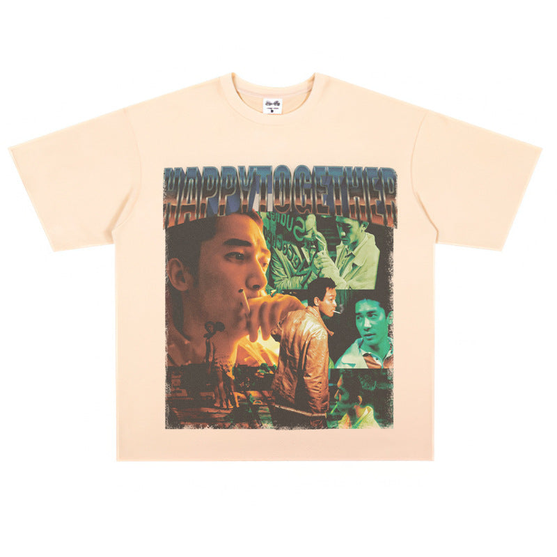 Film Star T Shirt Trendy Cotton Short Sleeve Loose round Neck Retro T-shirt