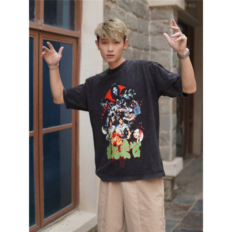Film Star T Shirt Loose Nostalgic Short Sleeve American Retro Trendy T-shirt Men and Women