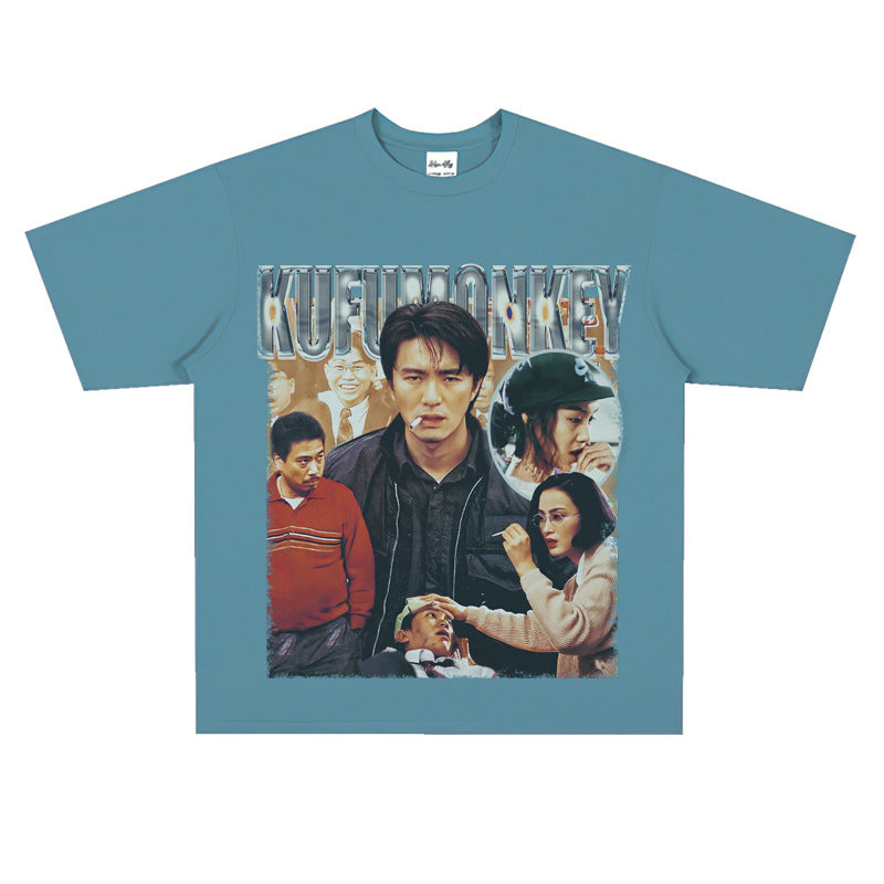 Film Star T Shirt Classic Movie Fight Back to School Cotton Short Sleeve Loose round Neck Retro T-shirt