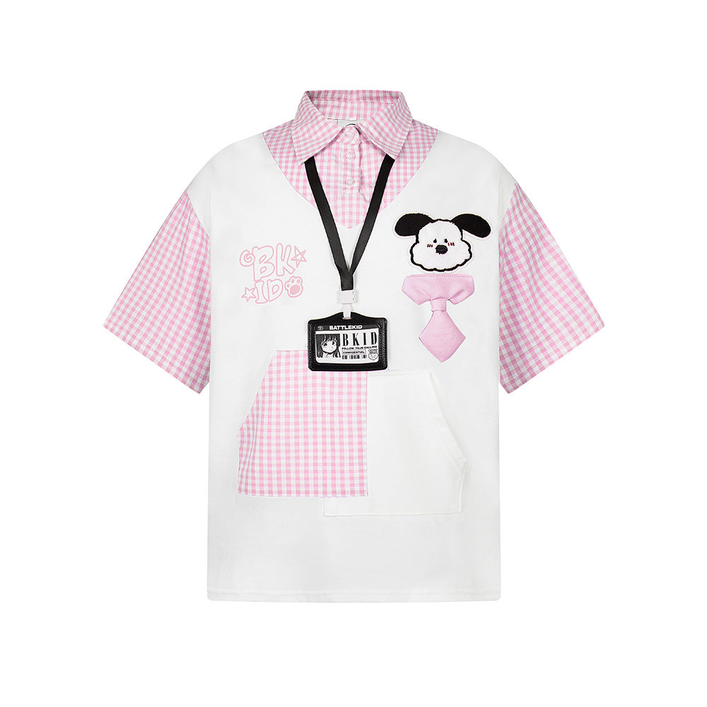 Nostalgia T Shirts Vintage Short Sleeve T-Shirt Embroidered Lapel Top