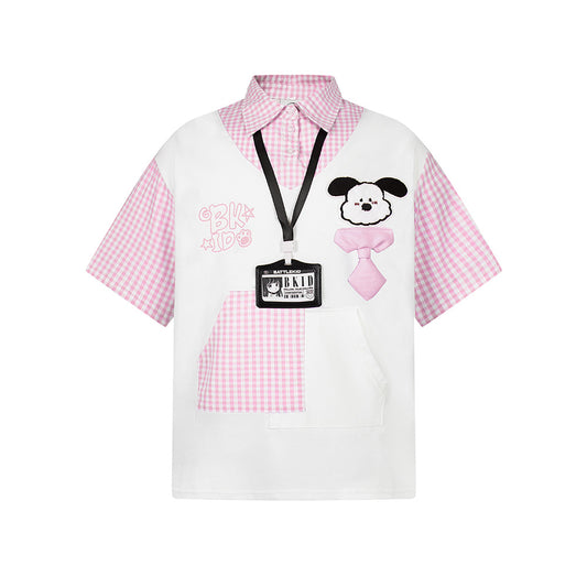 Nostalgia T Shirts Vintage Short Sleeve T-Shirt Embroidered Lapel Top