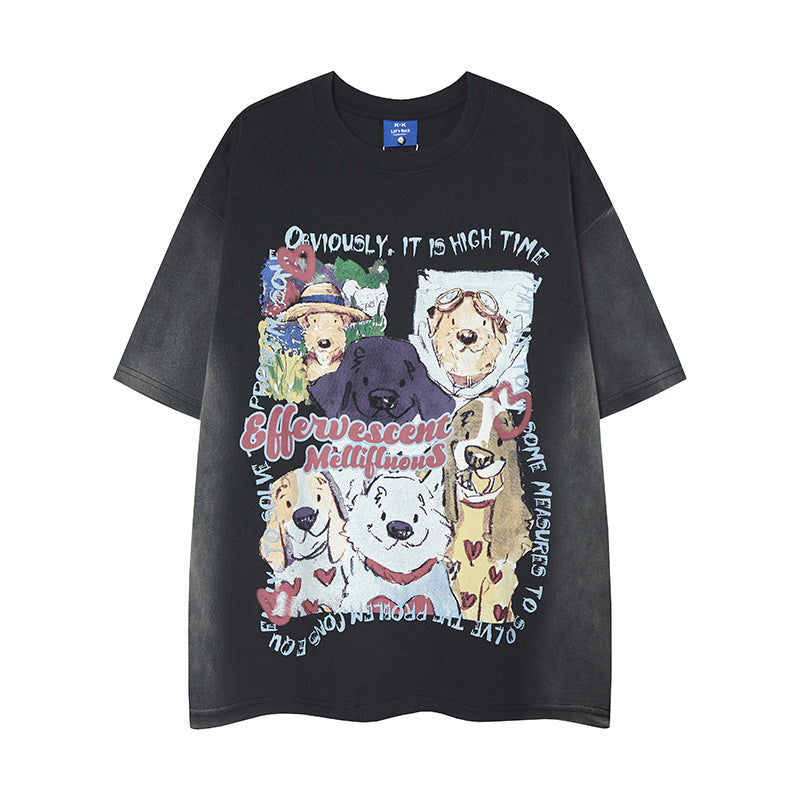 Nyc T Shirt Dog Print Short Sleeve T-Shirt Summer Loose Casual Top