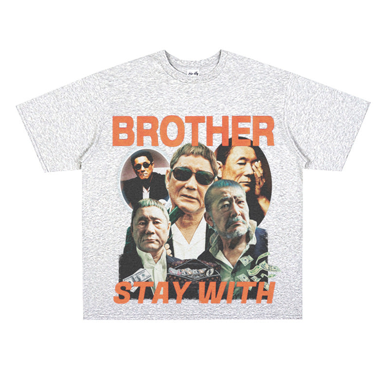Film Star T Shirt Loose Heavy American Retro Street Cotton T-shirt Men and Women