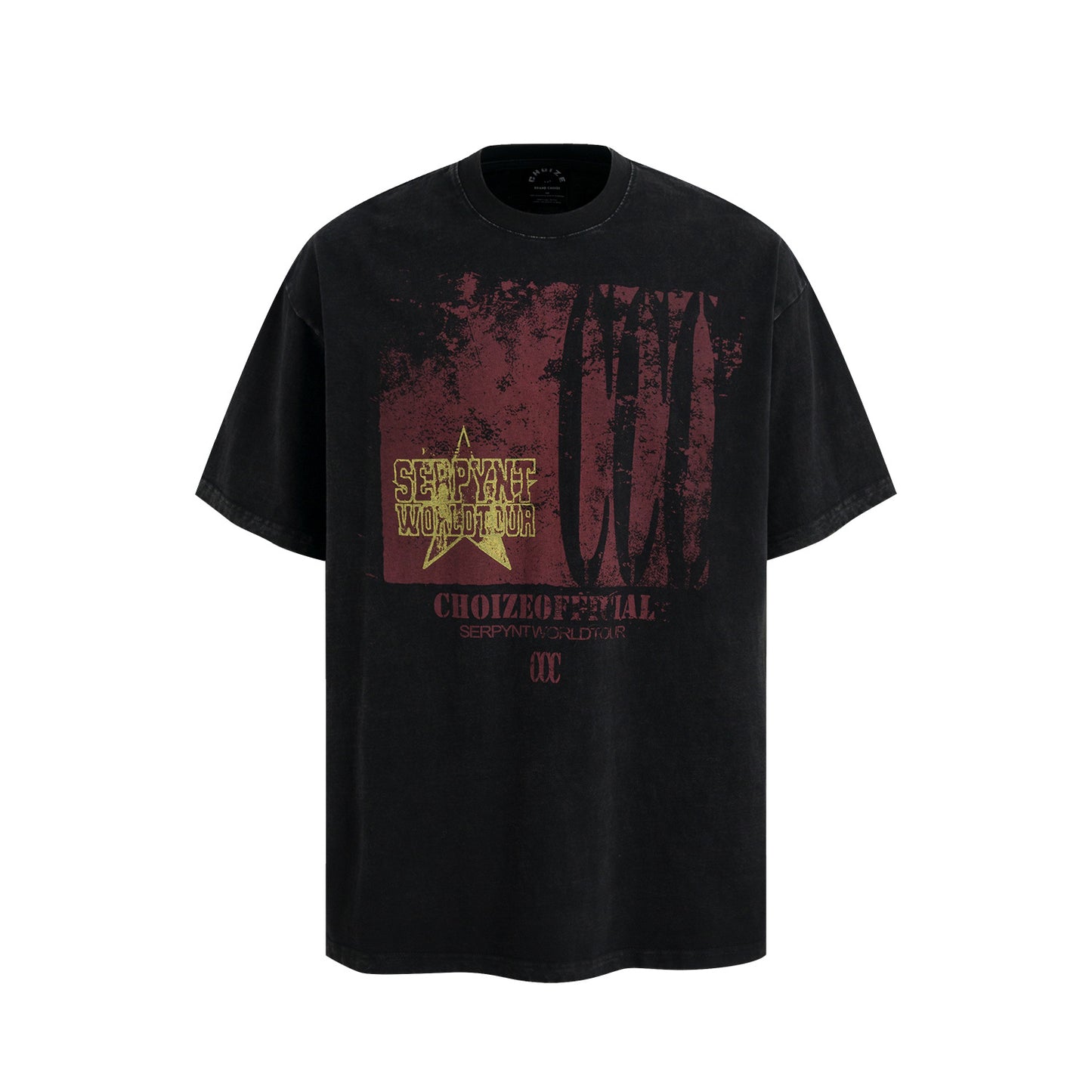 Retro Style Shirt For Men Summer Vintage Washed Old Pentagram Printed Loose T-Shirt Short Sleeve