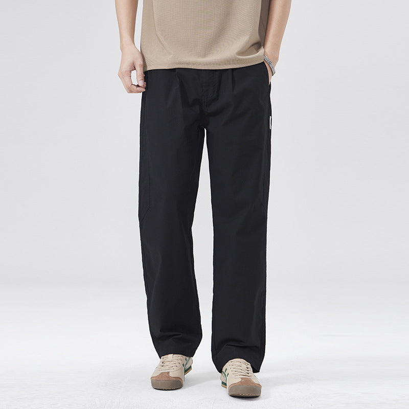 Men Casual Pants Straight Spring Pants Textured Loose Wide Leg Tooling
