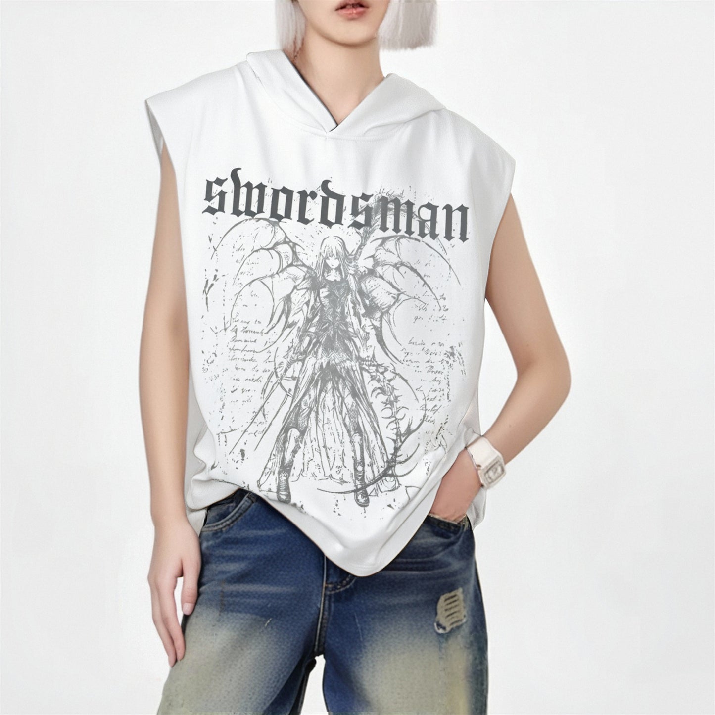 Distorted vintage sleeveless t-shirt summer loose casual vest