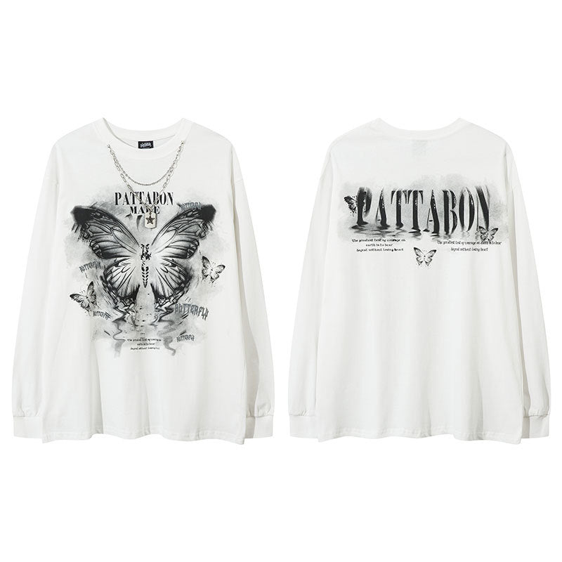 Marcas De Streetwear Butterfly Print Necklace Sweater Loose Long Sleeve T-Shirt